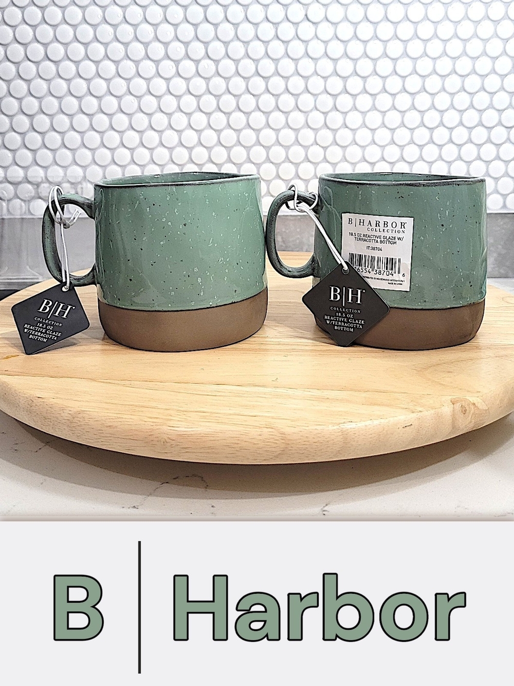 B Harbor Sage-Green Reactive Glaze Mugs Set Of 2